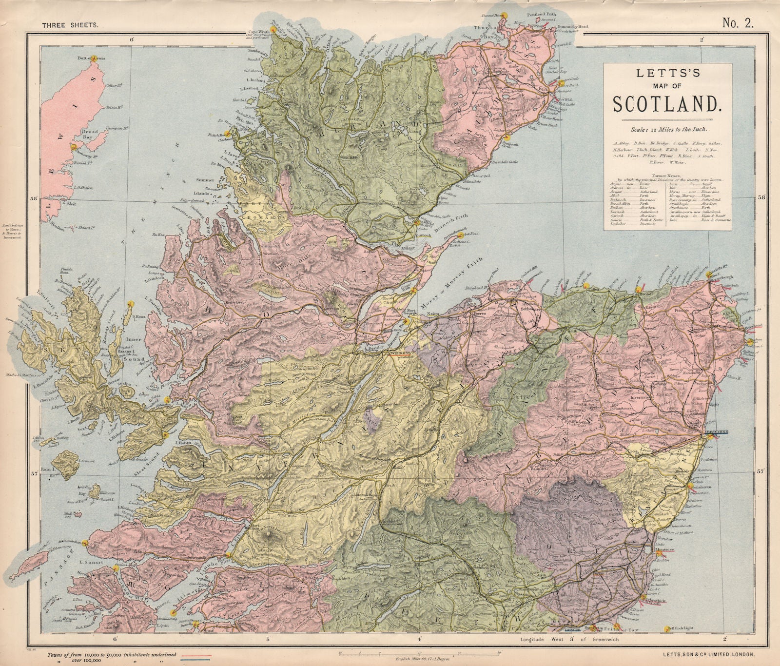 SCOTLAND NORTH. Railways lighthouses lifeboat stations. LETTS 1889 old map